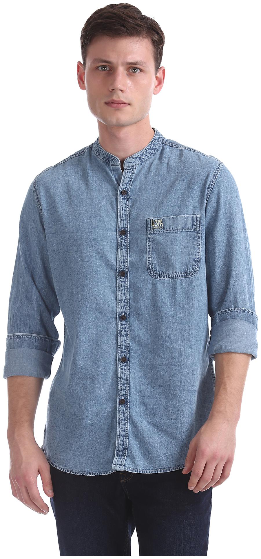 

U S Polo Assn Men Blue Solid Slim Fit Casual Shirt