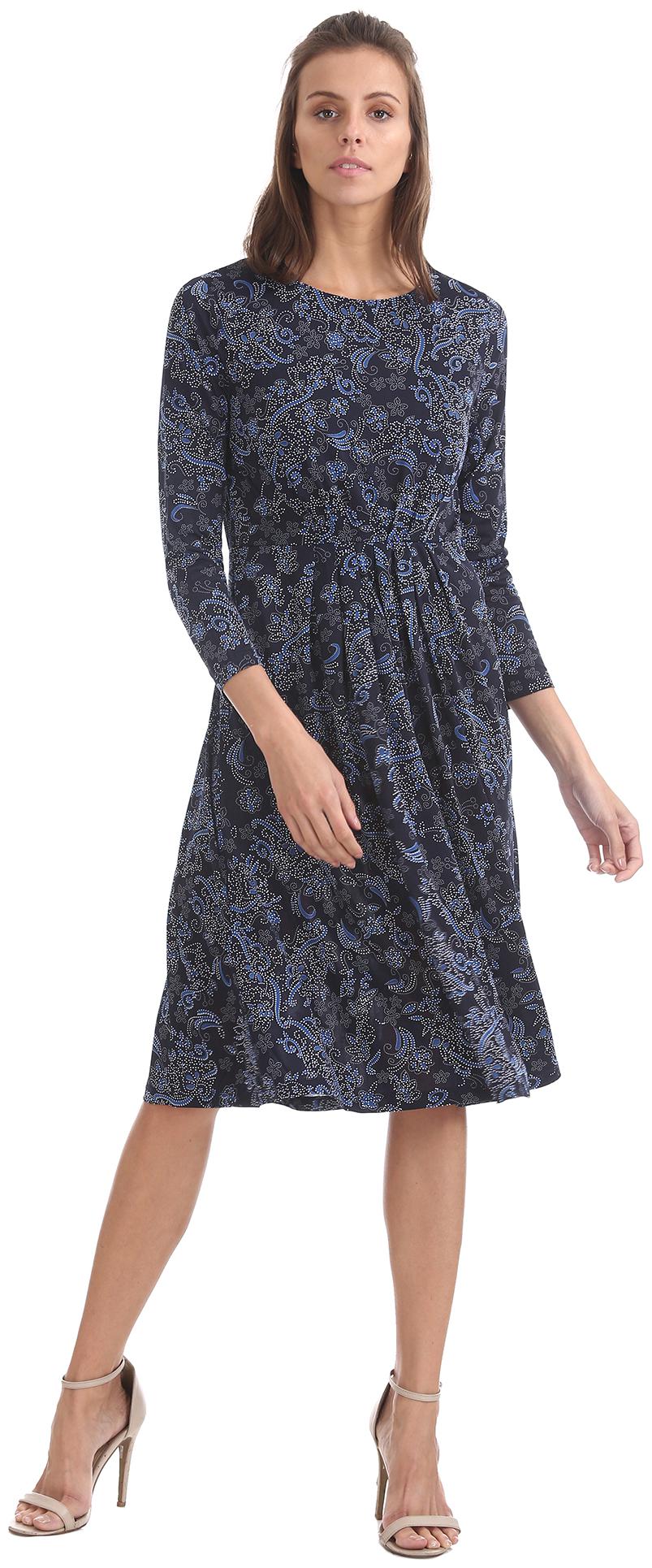 

U S Polo Assn Blue Printed Fit flare dress