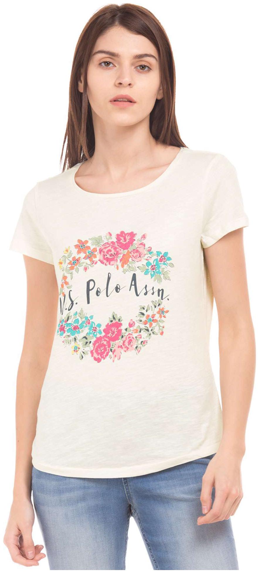 

U S Polo Assn Women White Regular fit Round neck Polyester Tank top