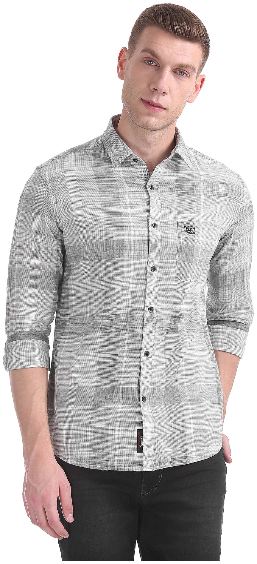 

U S Polo Assn Men Grey Textured Slim Fit Casual Shirt