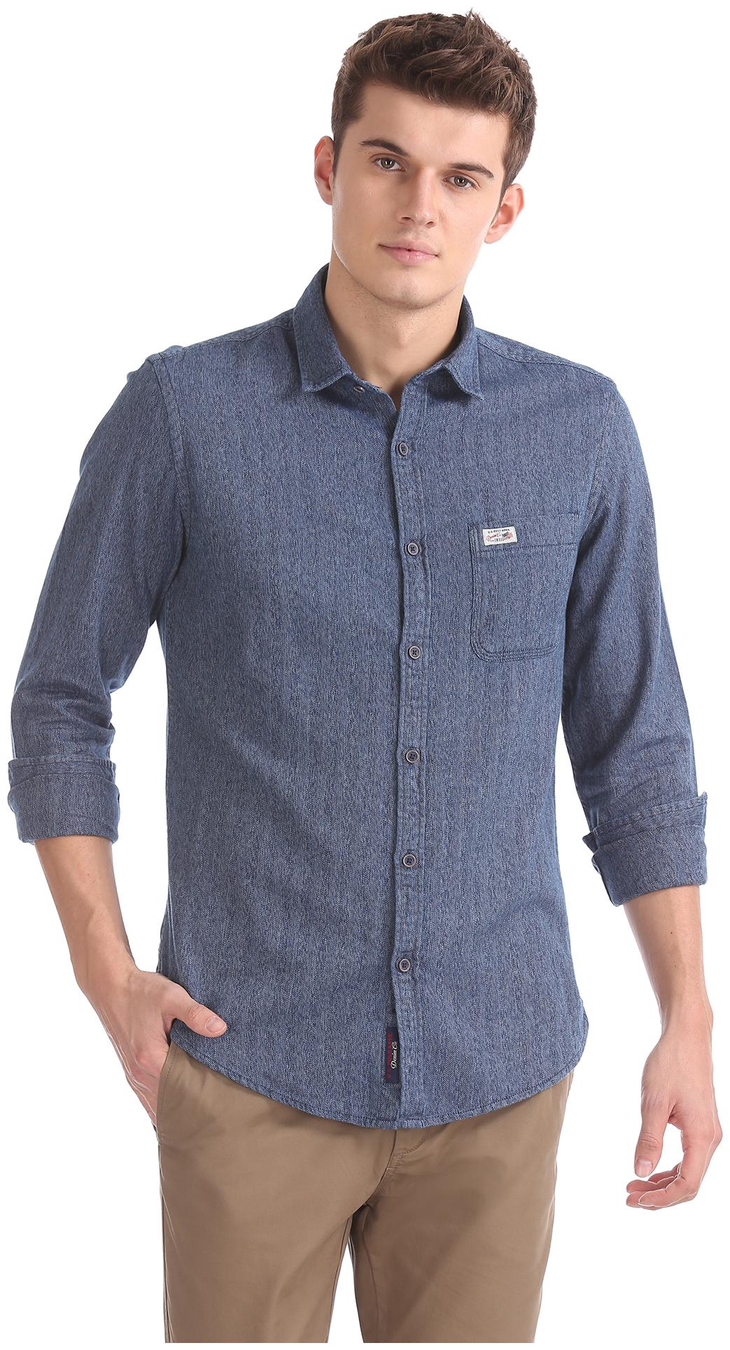 

U S Polo Assn Men Blue Weaved Slim Fit Casual Shirt
