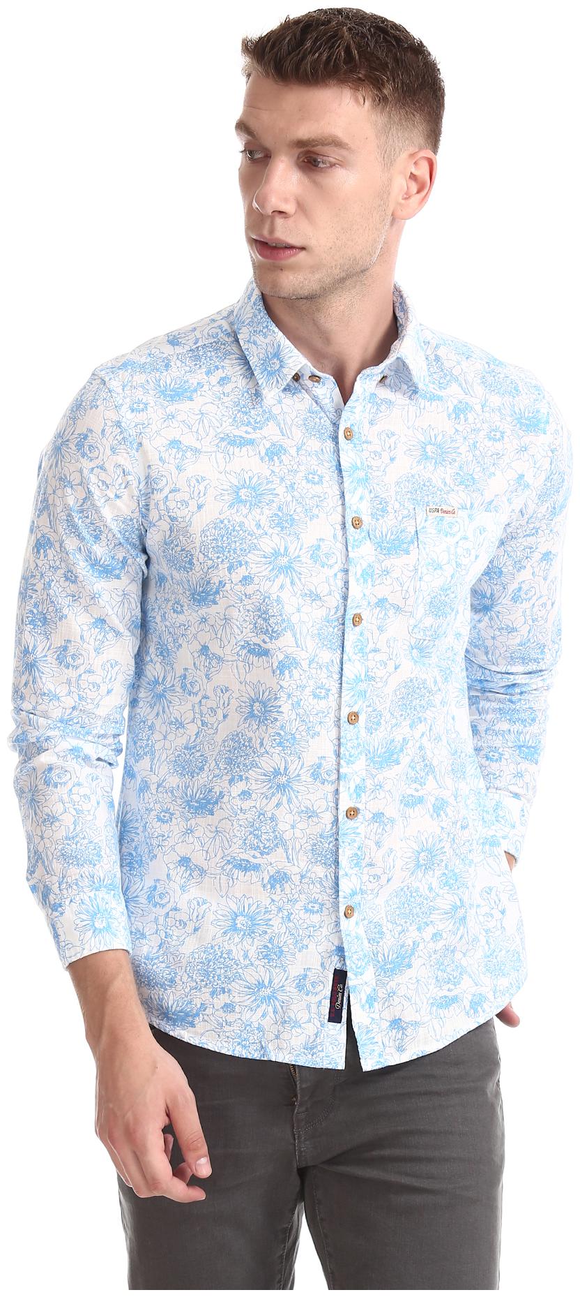 

U S Polo Assn Men Blue Printed Slim Fit Casual Shirt