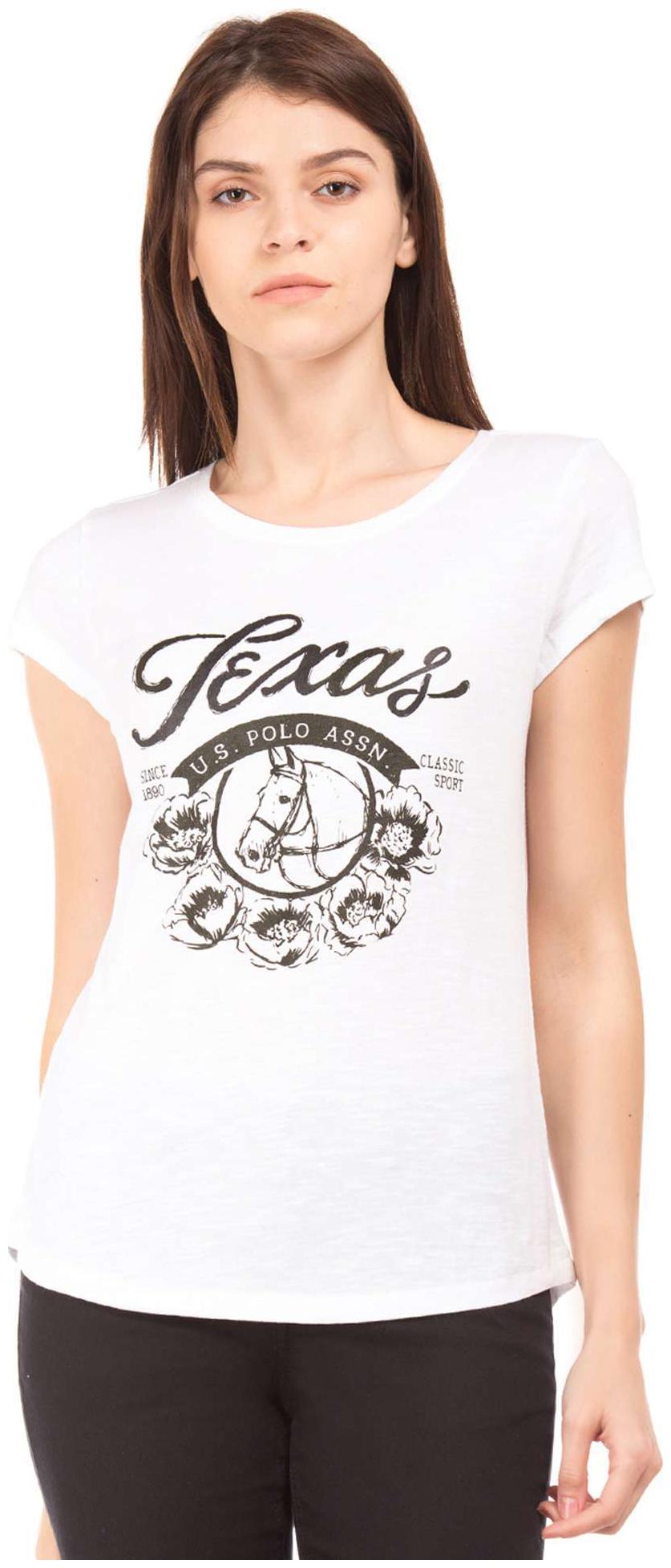

U S Polo Assn Women White Regular fit Round neck Blended T shirt