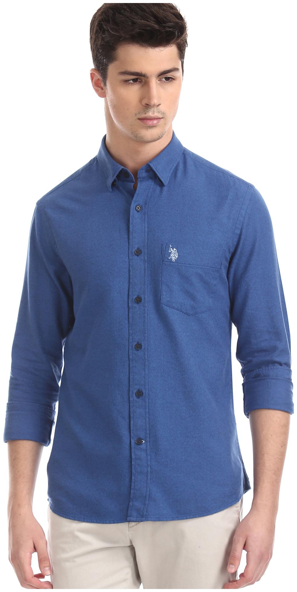 

U S Polo Assn Men Blue Solid Regular Fit Casual Shirt