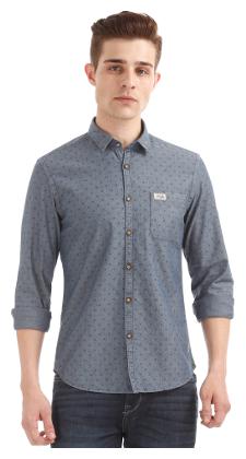 

U S Polo Assn Men Grey Polka Dots Slim Fit Casual Shirt