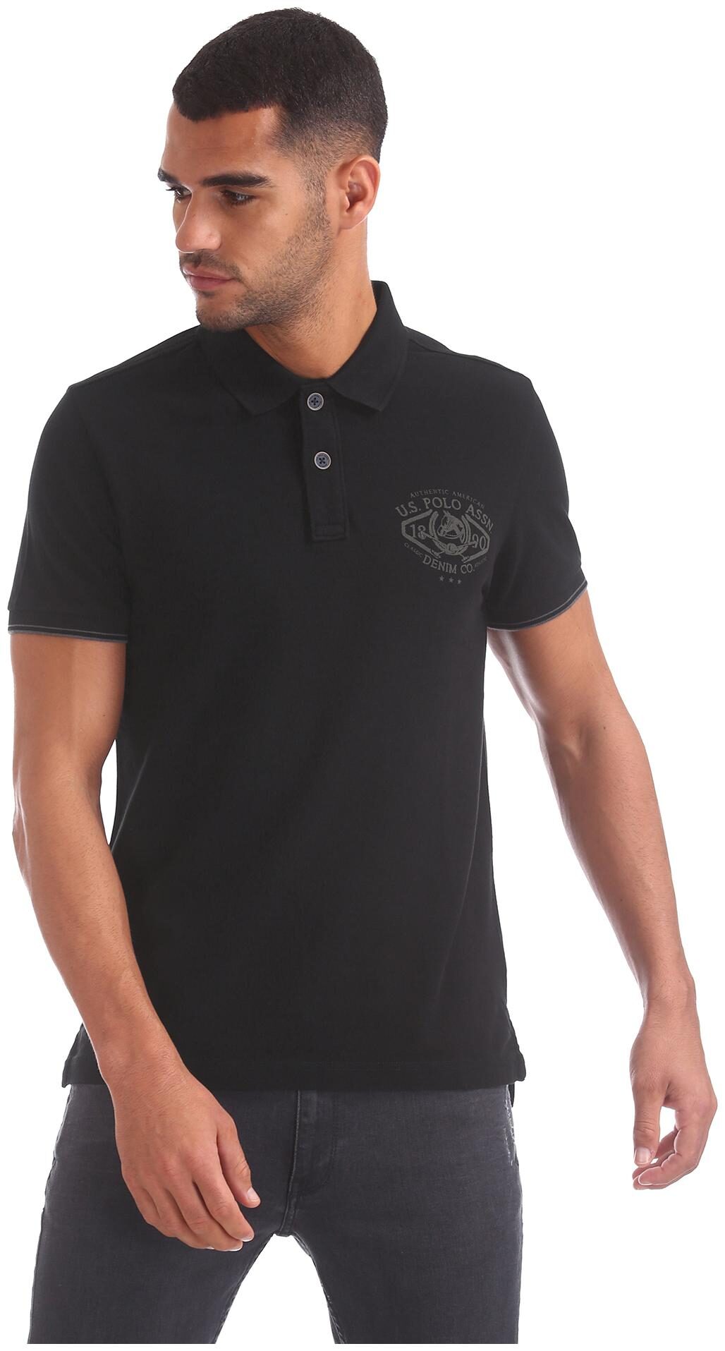 

U S Polo Assn Men Black Regular fit Cotton Polo collar T-Shirt - Pack Of 1