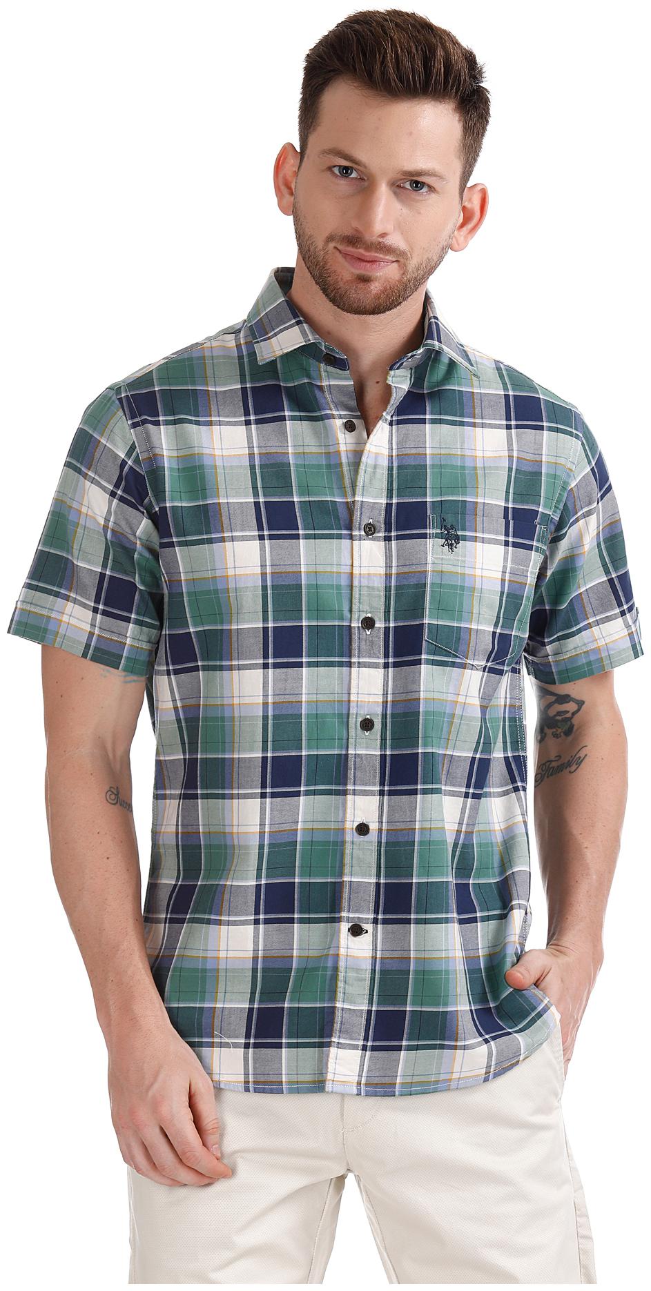 

U S Polo Assn Men Green Checked Regular Fit Casual Shirt