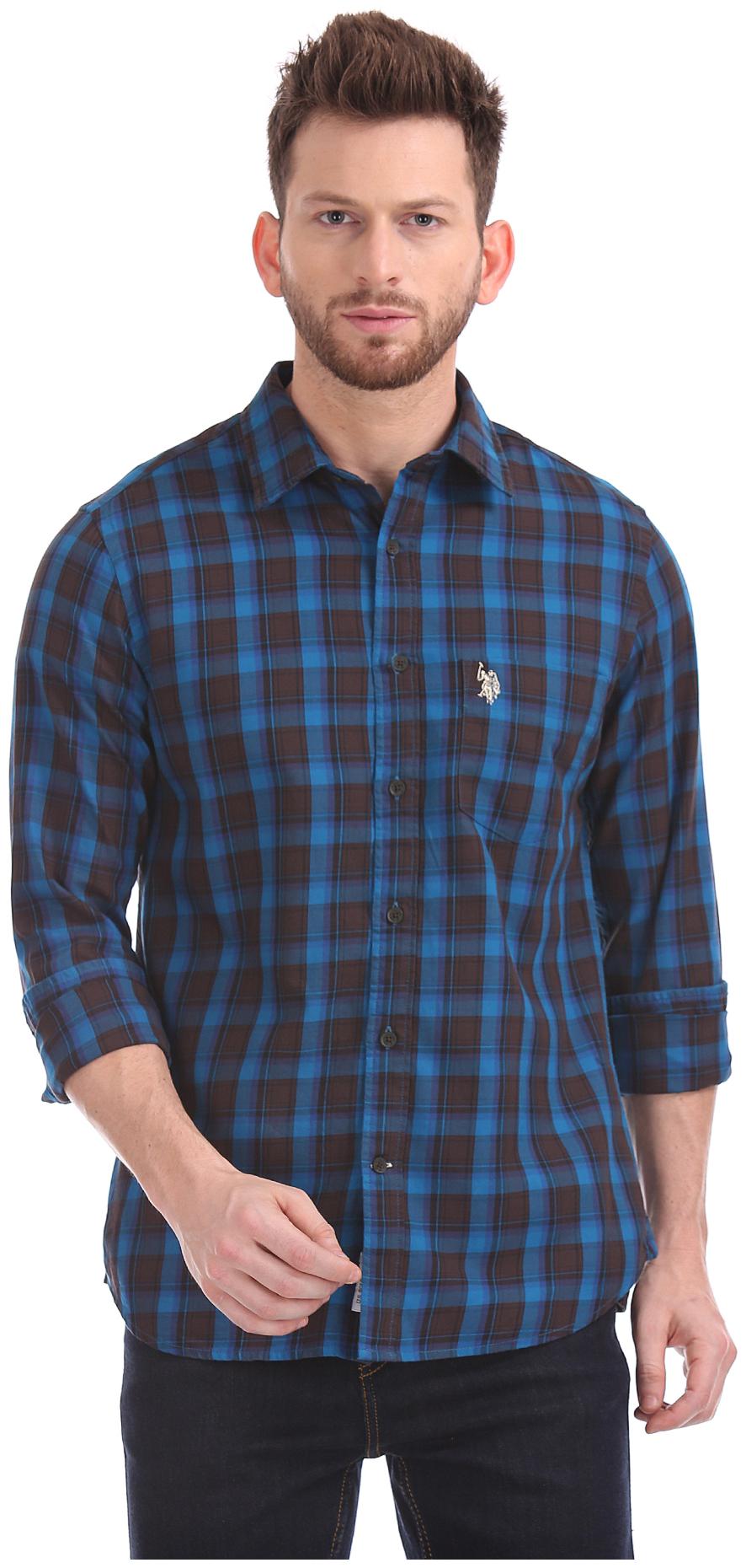 

U S Polo Assn Men Blue Checked Regular Fit Casual Shirt