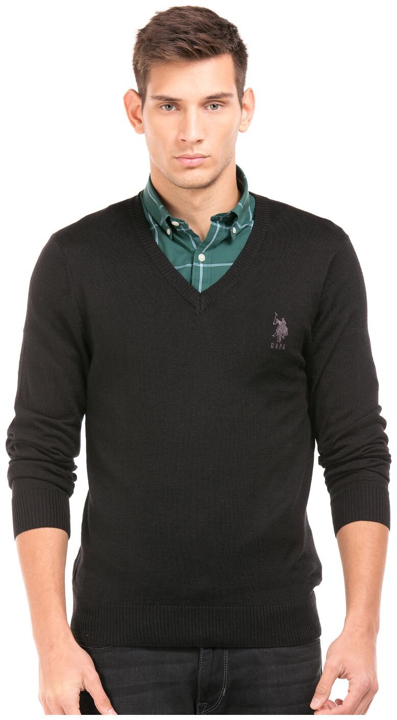 

U S Polo Assn Black Wool Slim Fit V-Neck Sweater