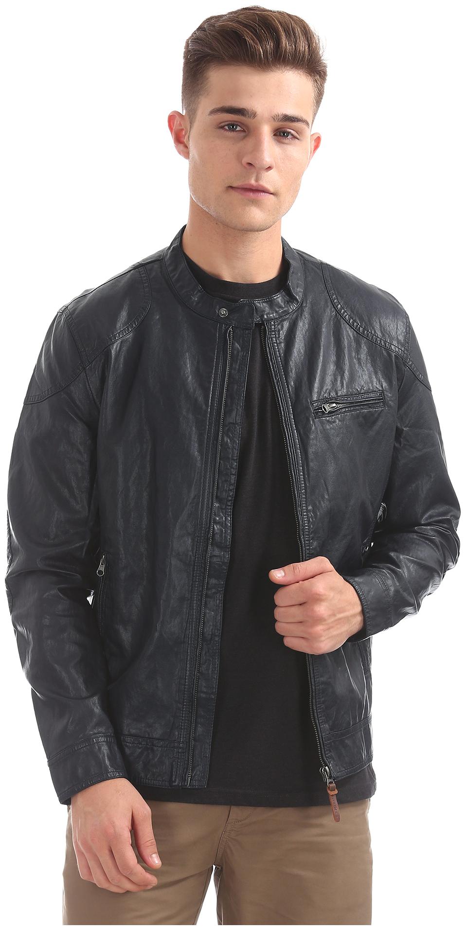

U S Polo Assn Men Blue Solid Biker jacket