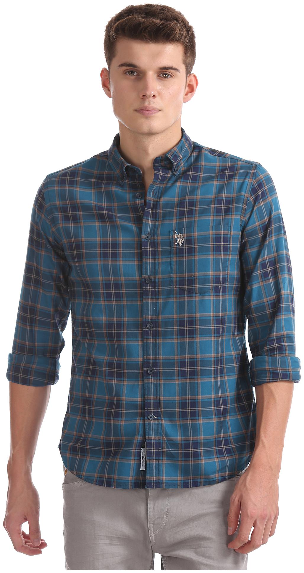 

U S Polo Assn Men Blue Checked Regular Fit Casual Shirt
