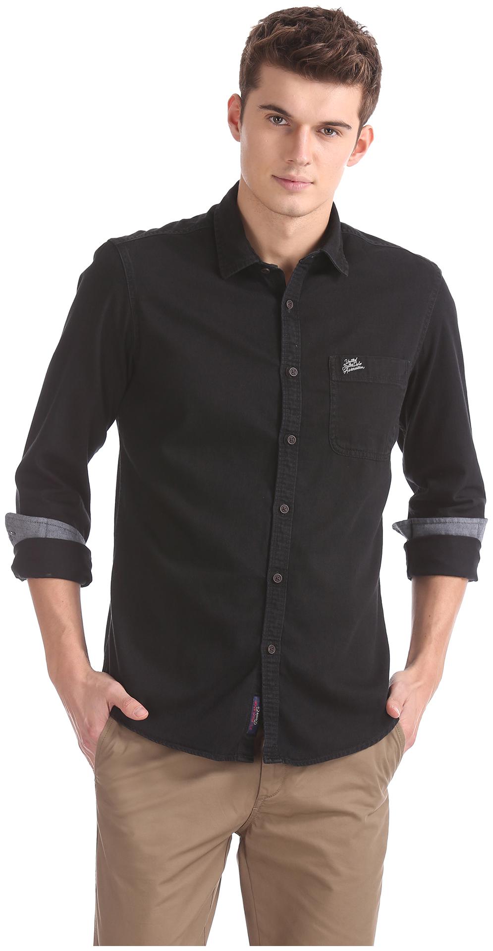 

U S Polo Assn Men Black Solid Slim Fit Casual Shirt