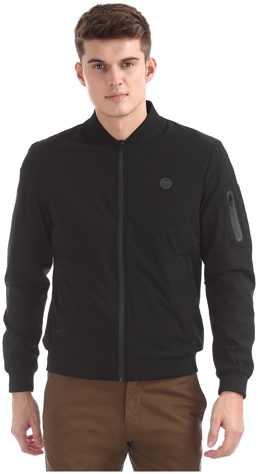 

U S Polo Assn Men Black Solid Bomber jacket