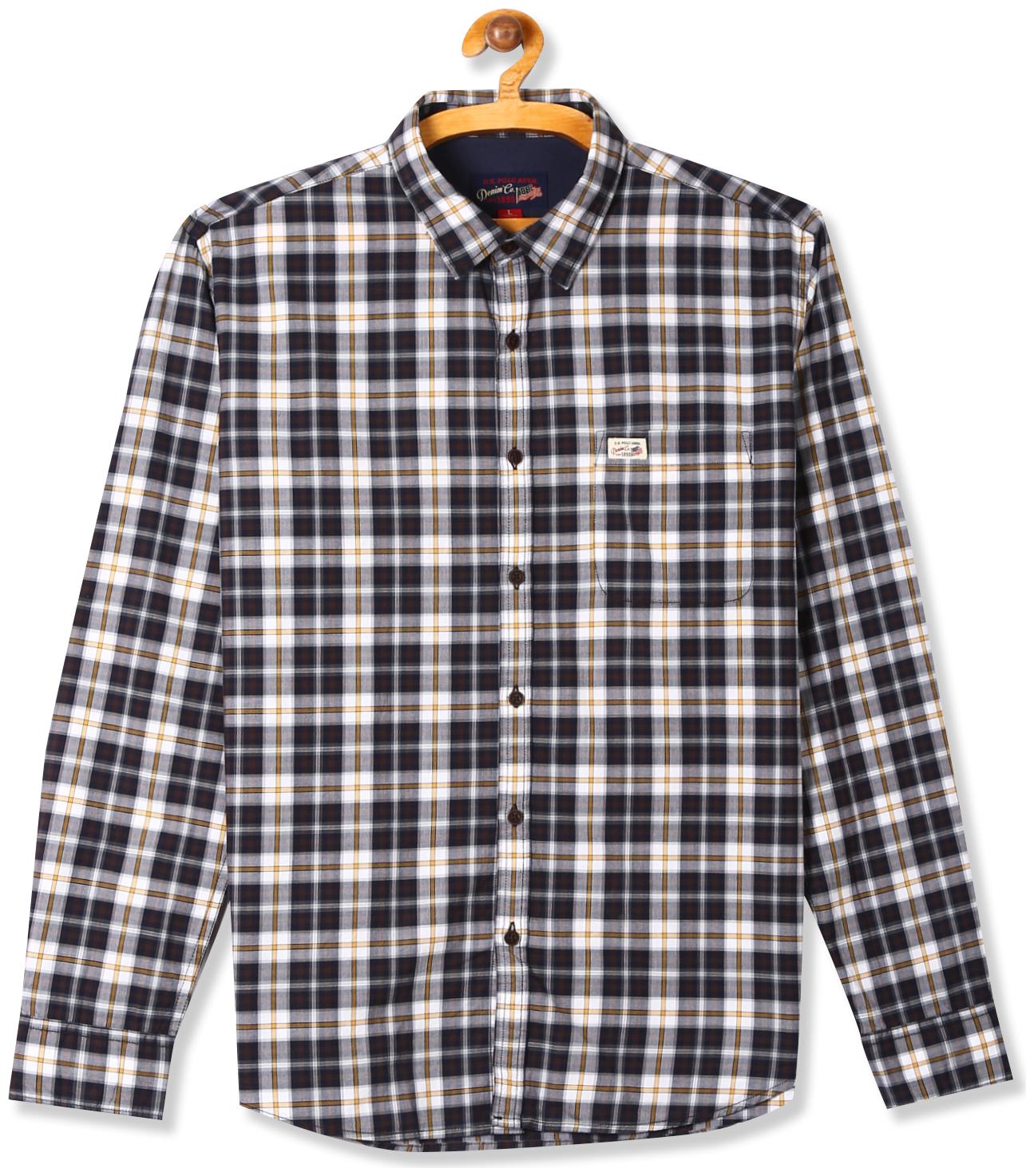 

U S Polo Assn Men Brown Checked Slim Fit Casual Shirt
