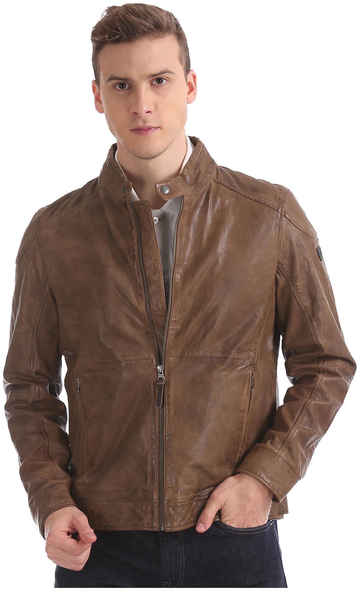

U S Polo Assn Men Brown Solid Biker jacket