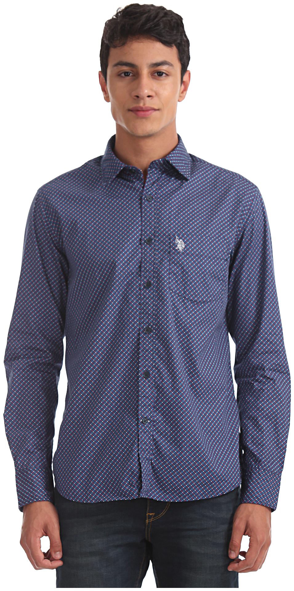 

U S Polo Assn Men Blue Printed Regular Fit Casual Shirt