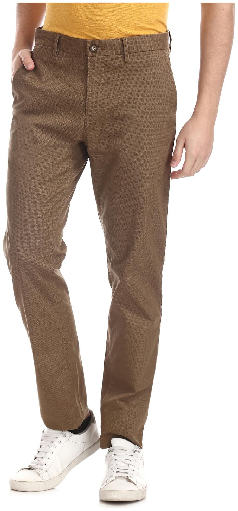

U S Polo Assn Men Brown Textured Slim fit Regular trousers