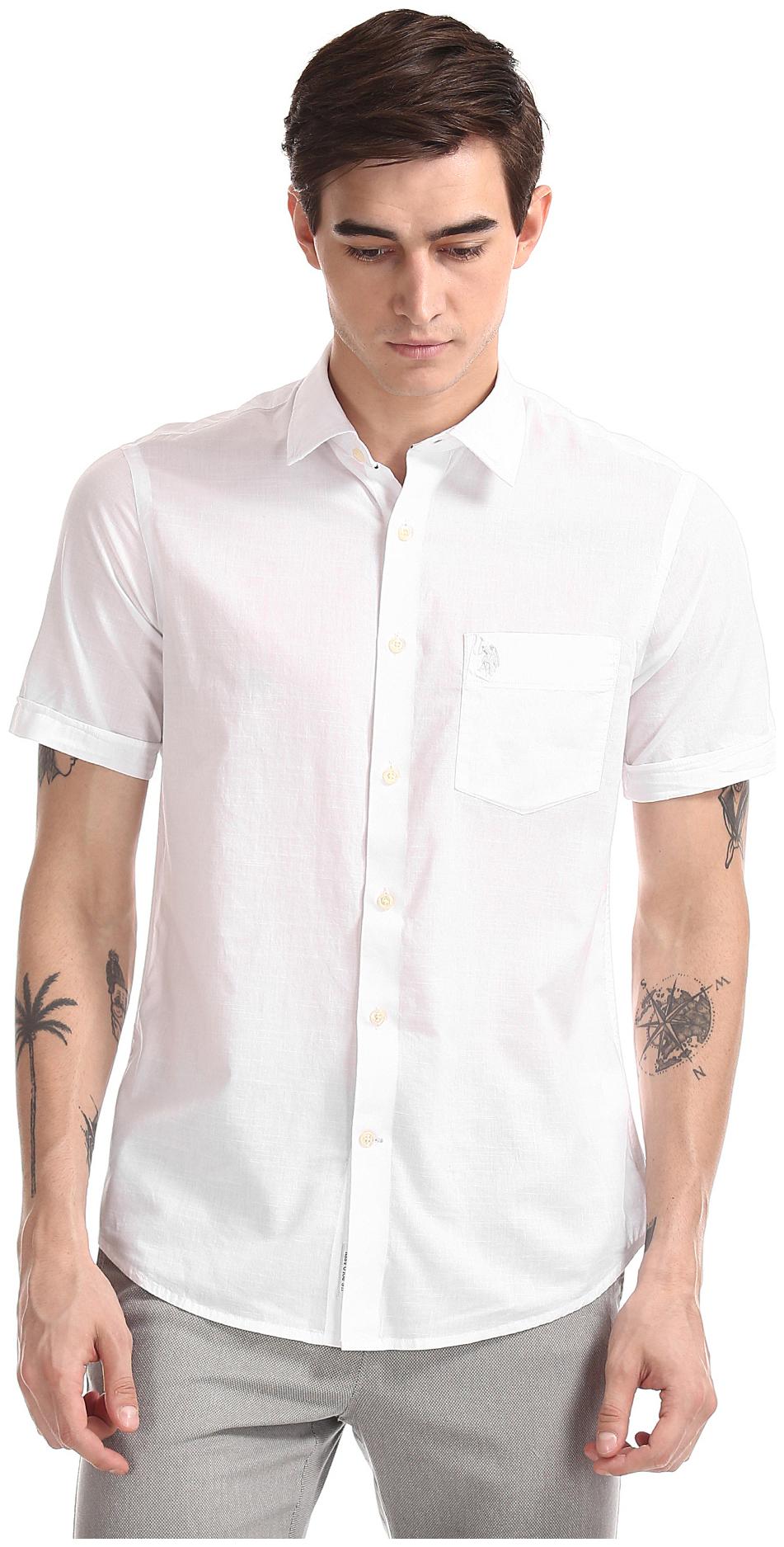 

U S Polo Assn Men White Solid Regular Fit Casual Shirt