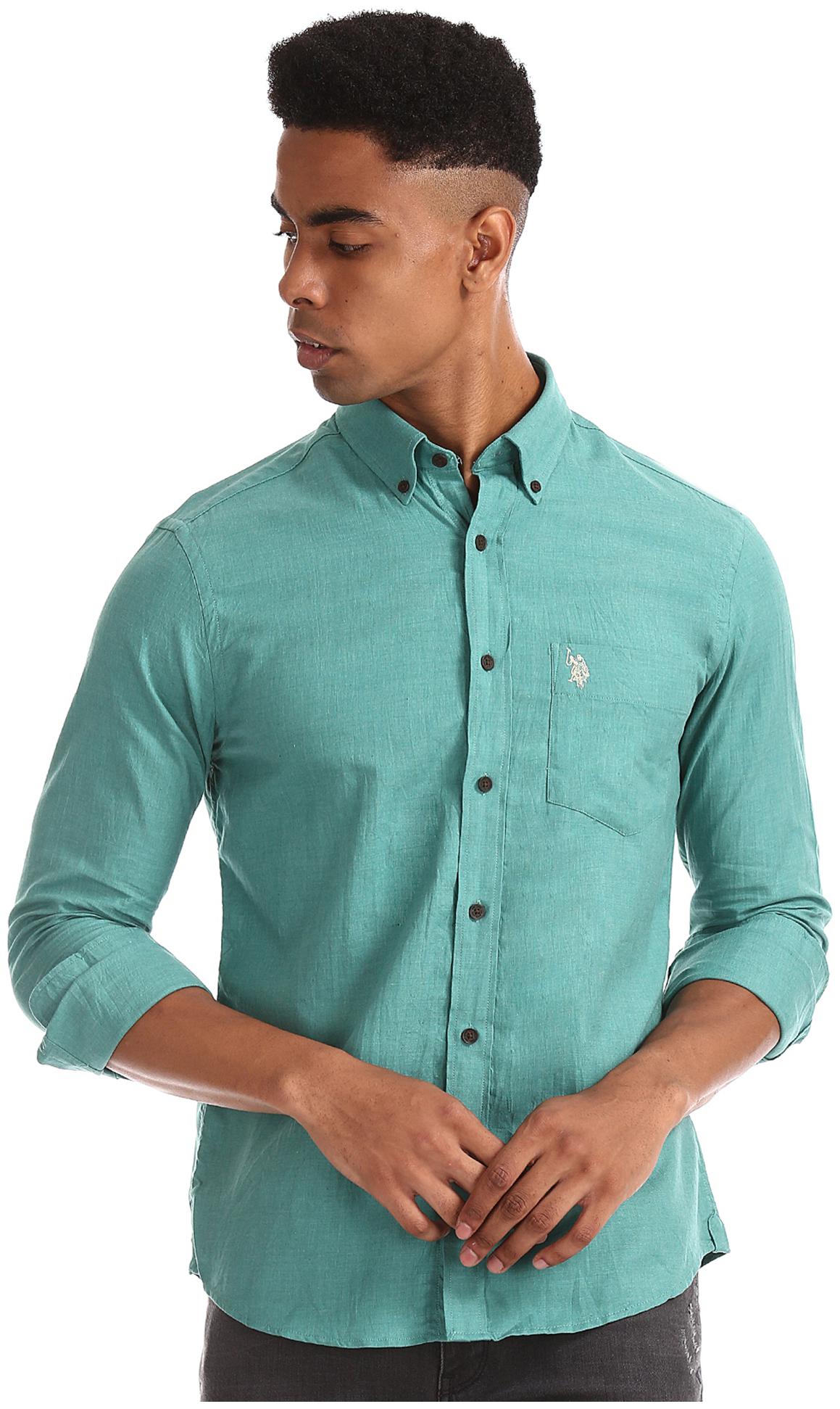 

U S Polo Assn Cotton Solid Men Casual shirt - Green