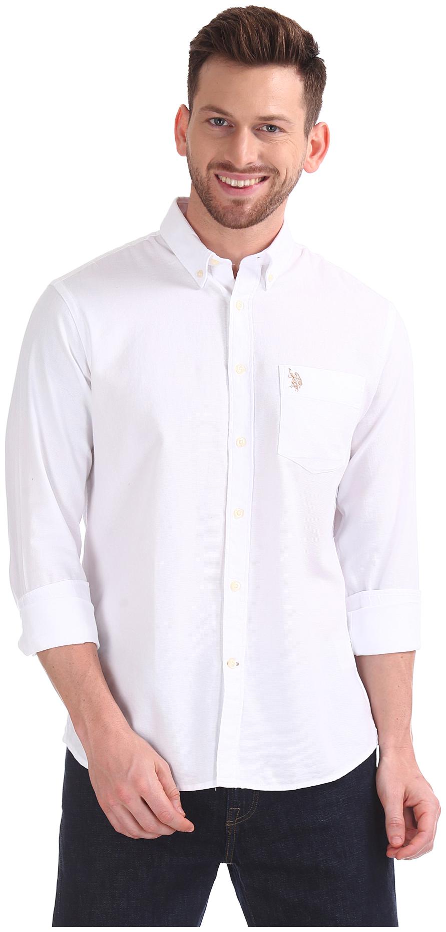 

U S Polo Assn Men White Solid Regular Fit Casual Shirt
