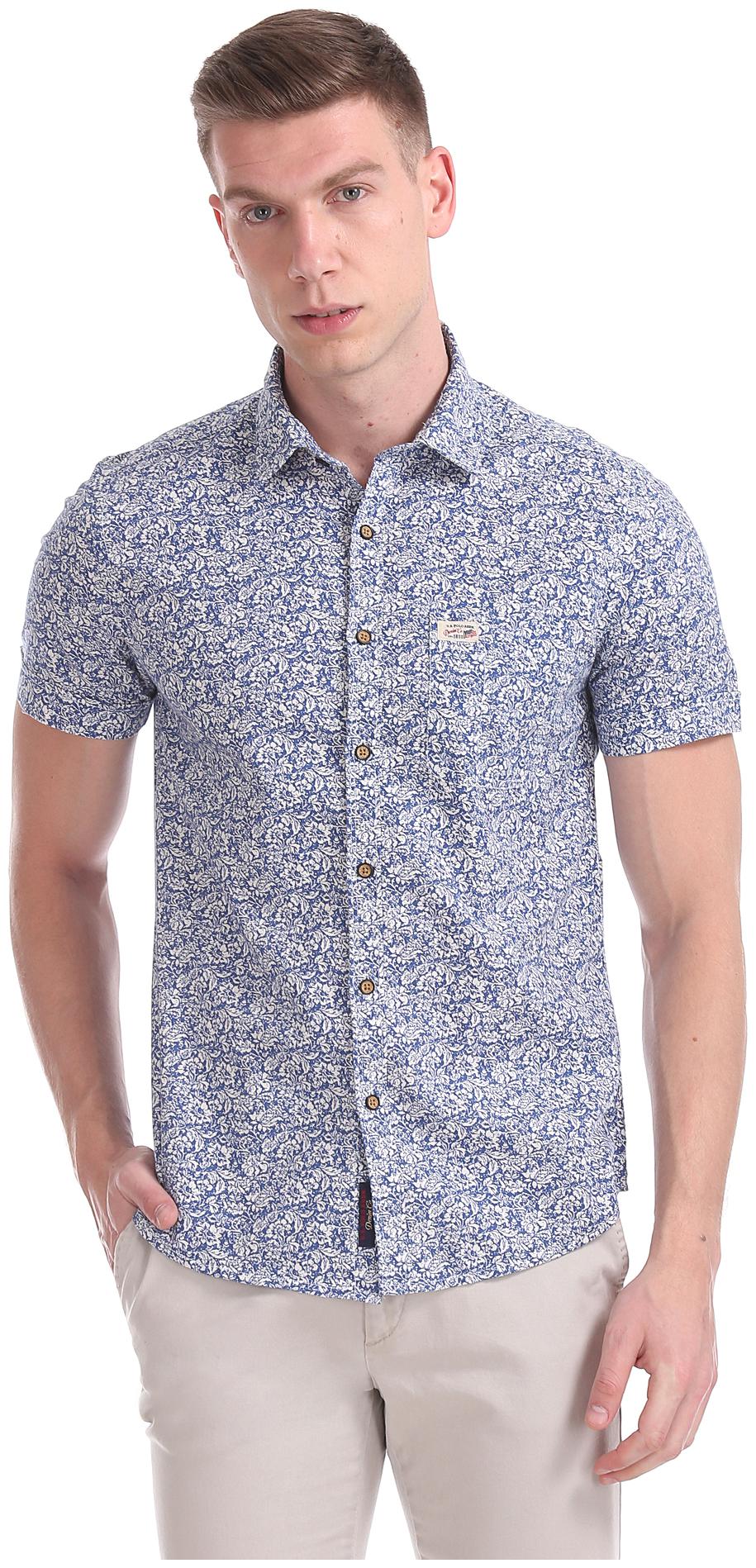 

U S Polo Assn Men Blue Printed Slim Fit Casual Shirt