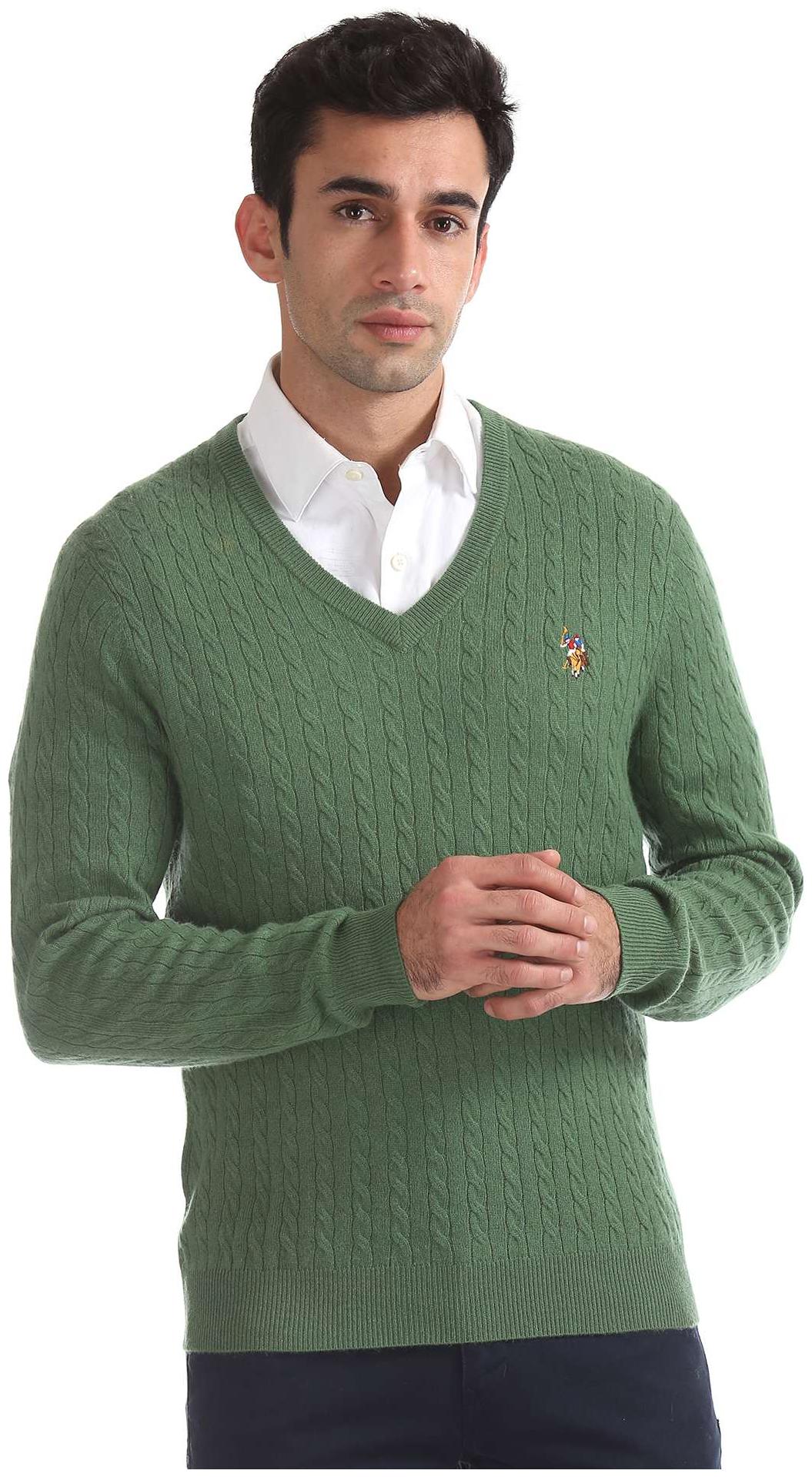 

U S Polo Assn Men Green V neck Pullover