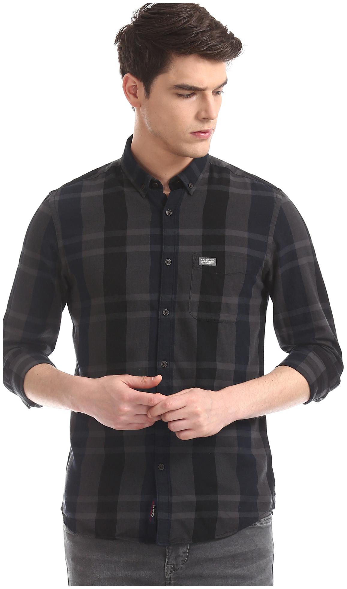 

U S Polo Assn Men Black Checked Slim Fit Casual Shirt