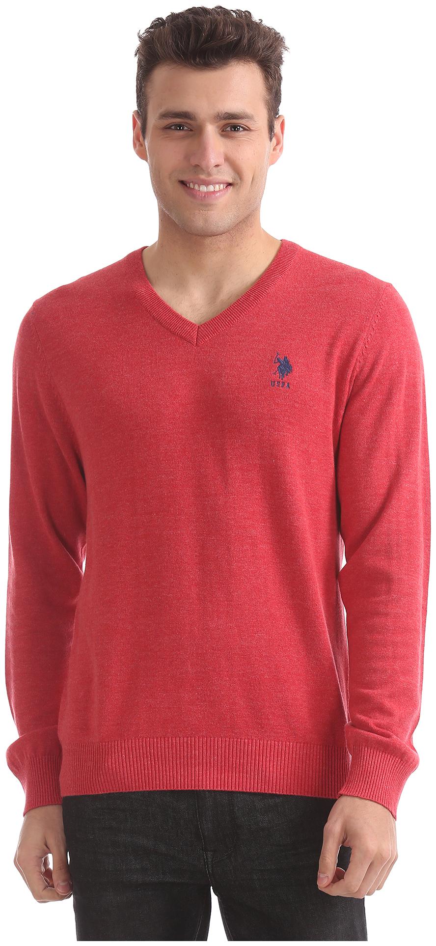 

U S Polo Assn Men Red V neck Pullover