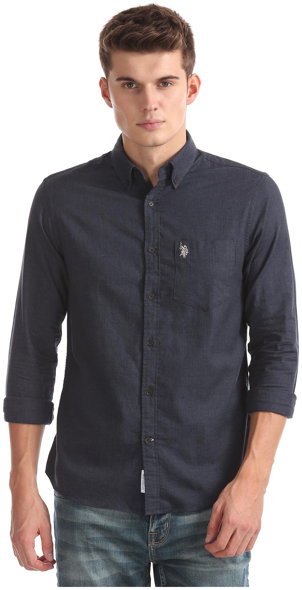 

U S Polo Assn Men Blue Solid Regular Fit Casual Shirt