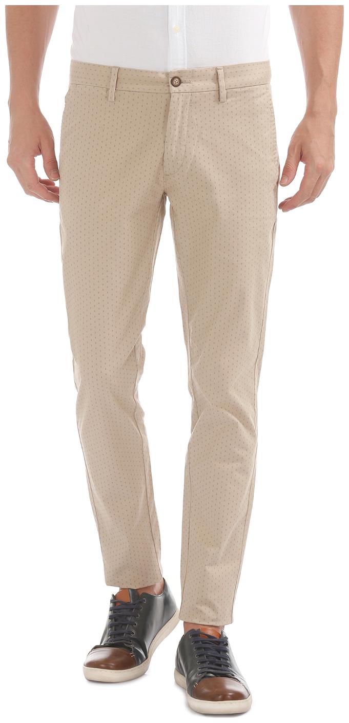 

U S Polo Assn Beige Cotton Slim Tapered Fit Printed Trousers
