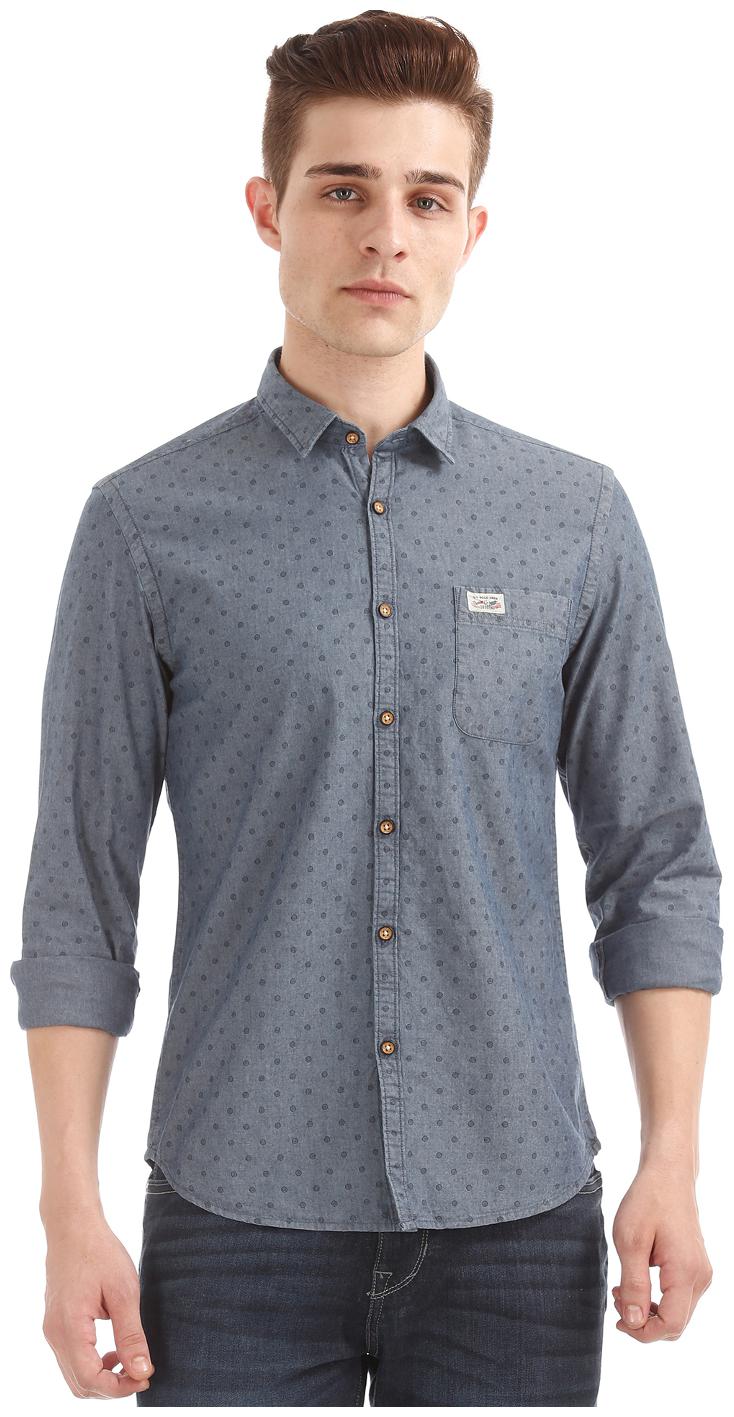 

U S Polo Assn Men Grey Polka Dots Slim Fit Casual Shirt