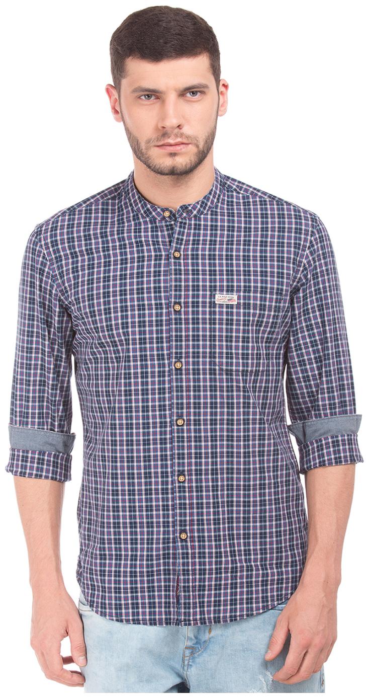

U S Polo Assn Men Blue Checked Slim Fit Casual Shirt