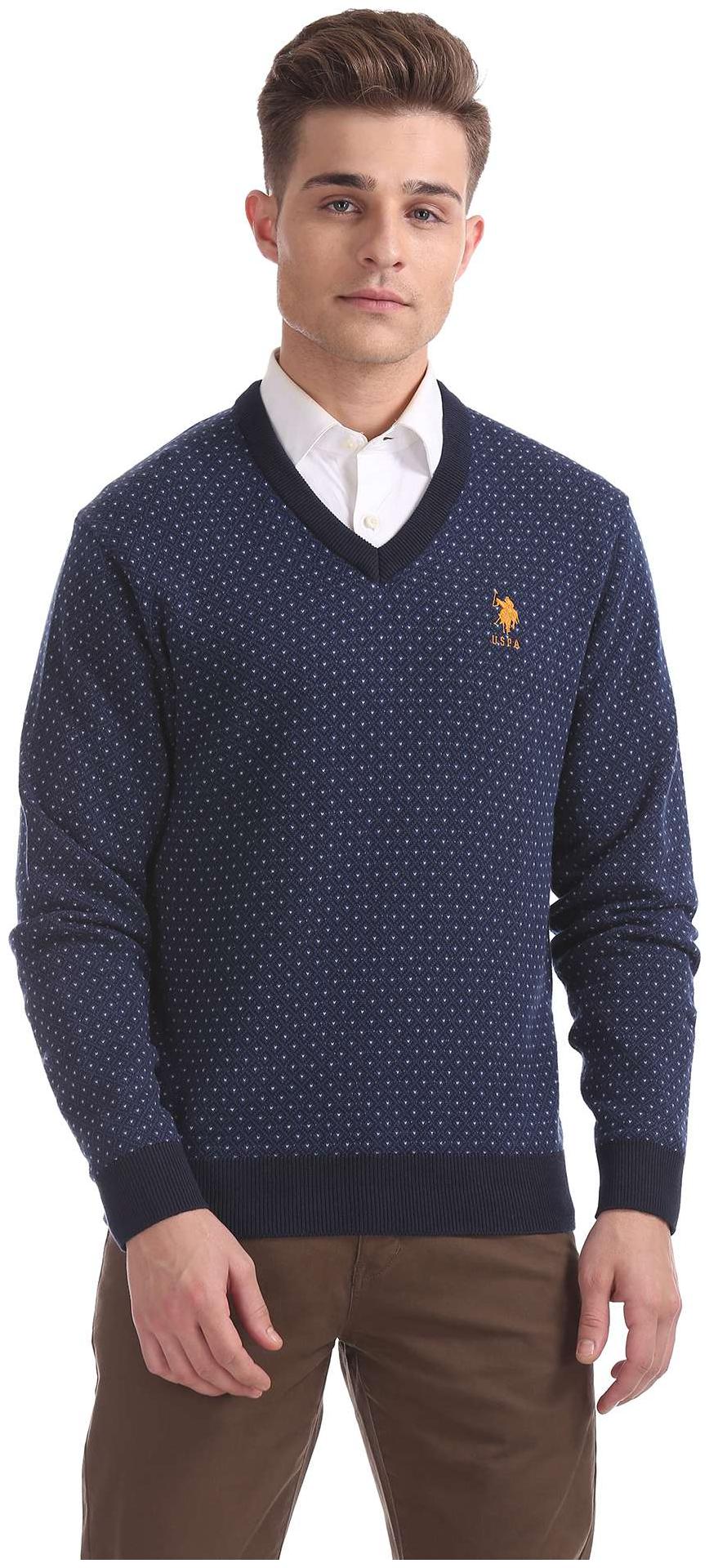 

U S Polo Assn Men Blue V neck Pullover