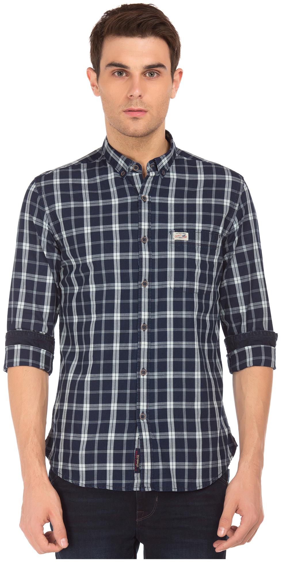 

U S Polo Assn Men Blue Checked Slim Fit Casual Shirt