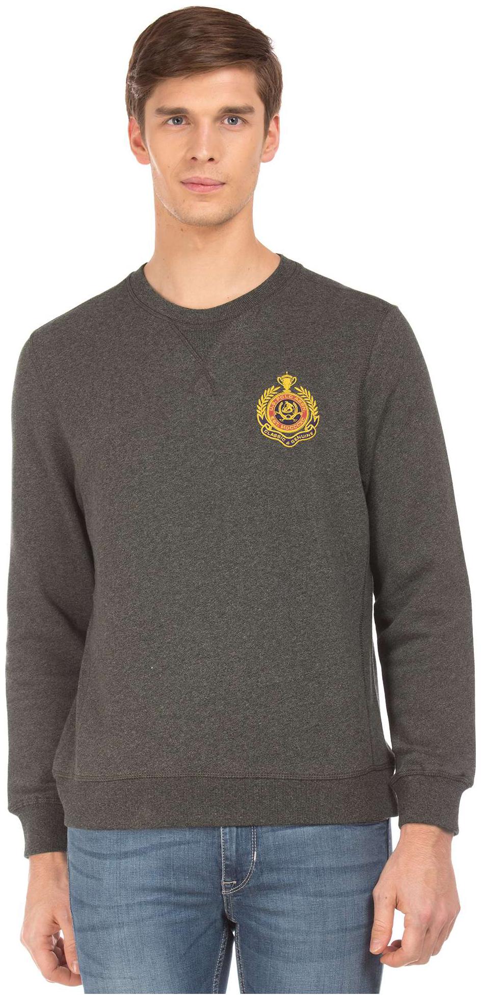 

U S Polo Assn Grey Cotton Crew Neck Heathered Sweatshirt
