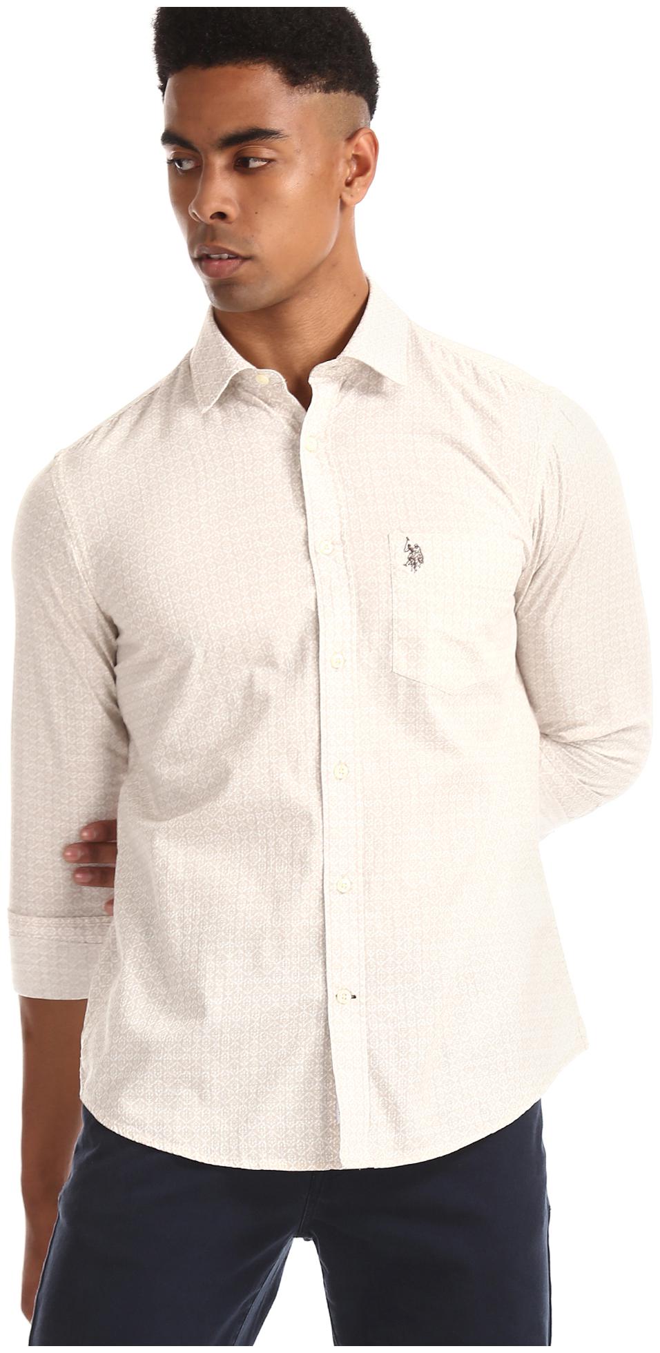 

U S Polo Assn Men Beige Printed Regular Fit Casual Shirt