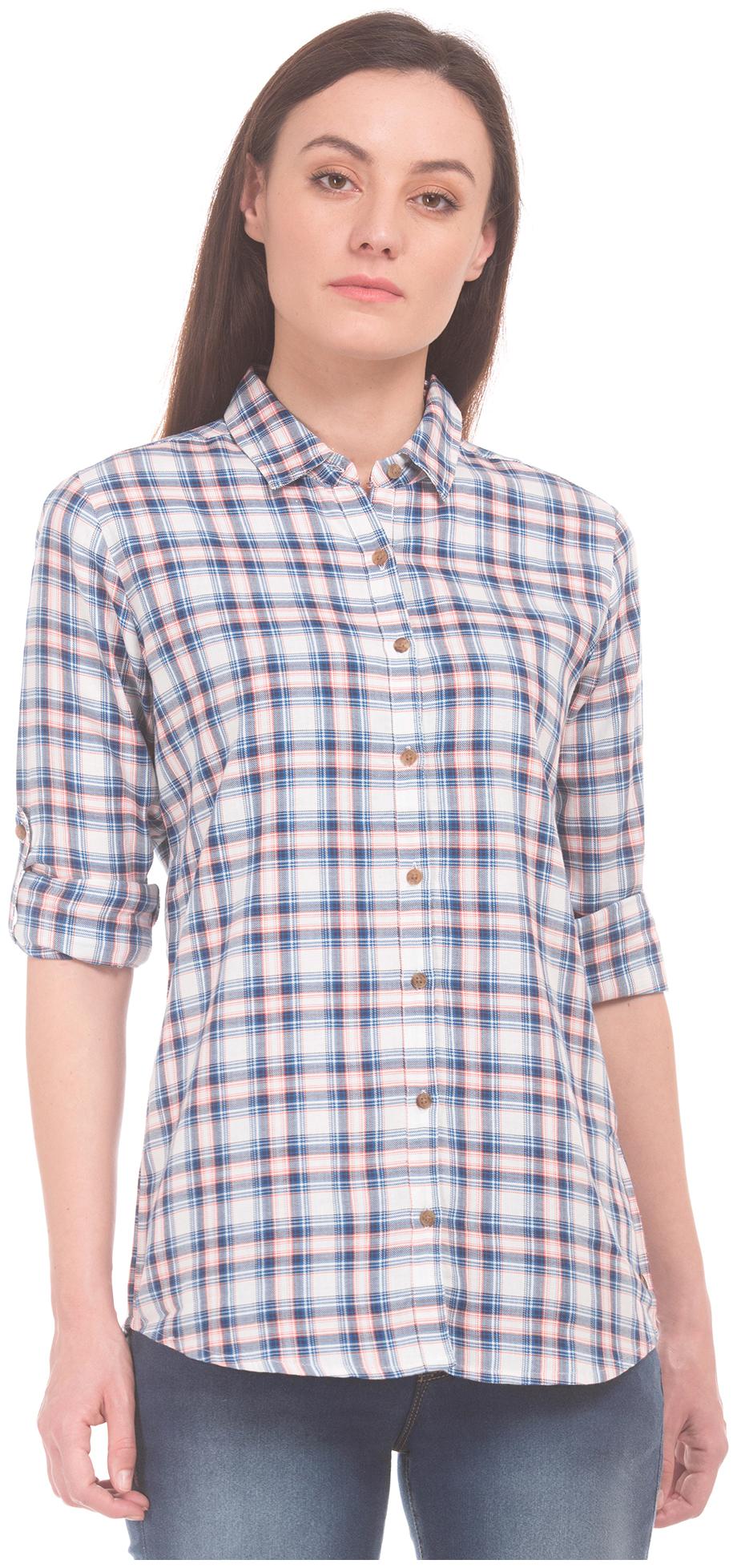

U S Polo Assn Women Blue Checked Regular Fit Shirt
