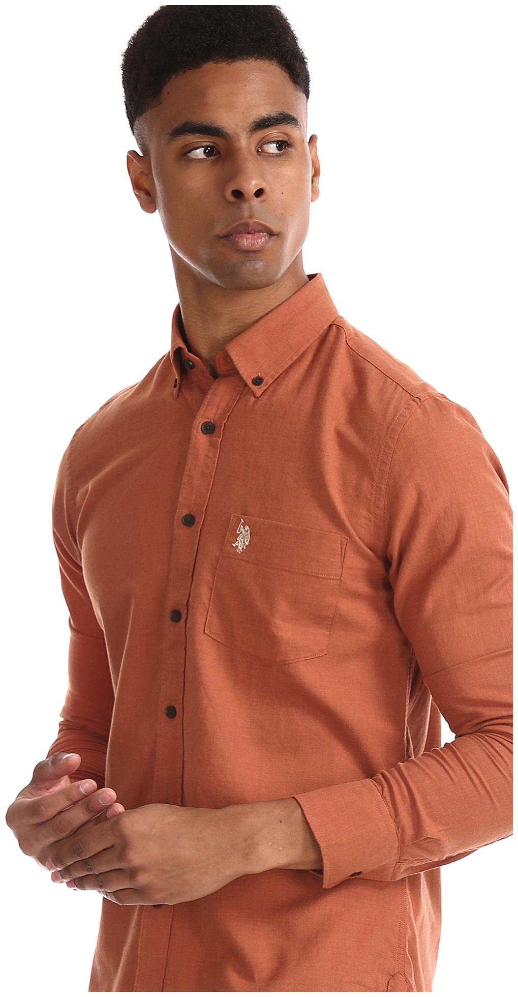 

U S Polo Assn Men Orange Solid Regular Fit Casual Shirt