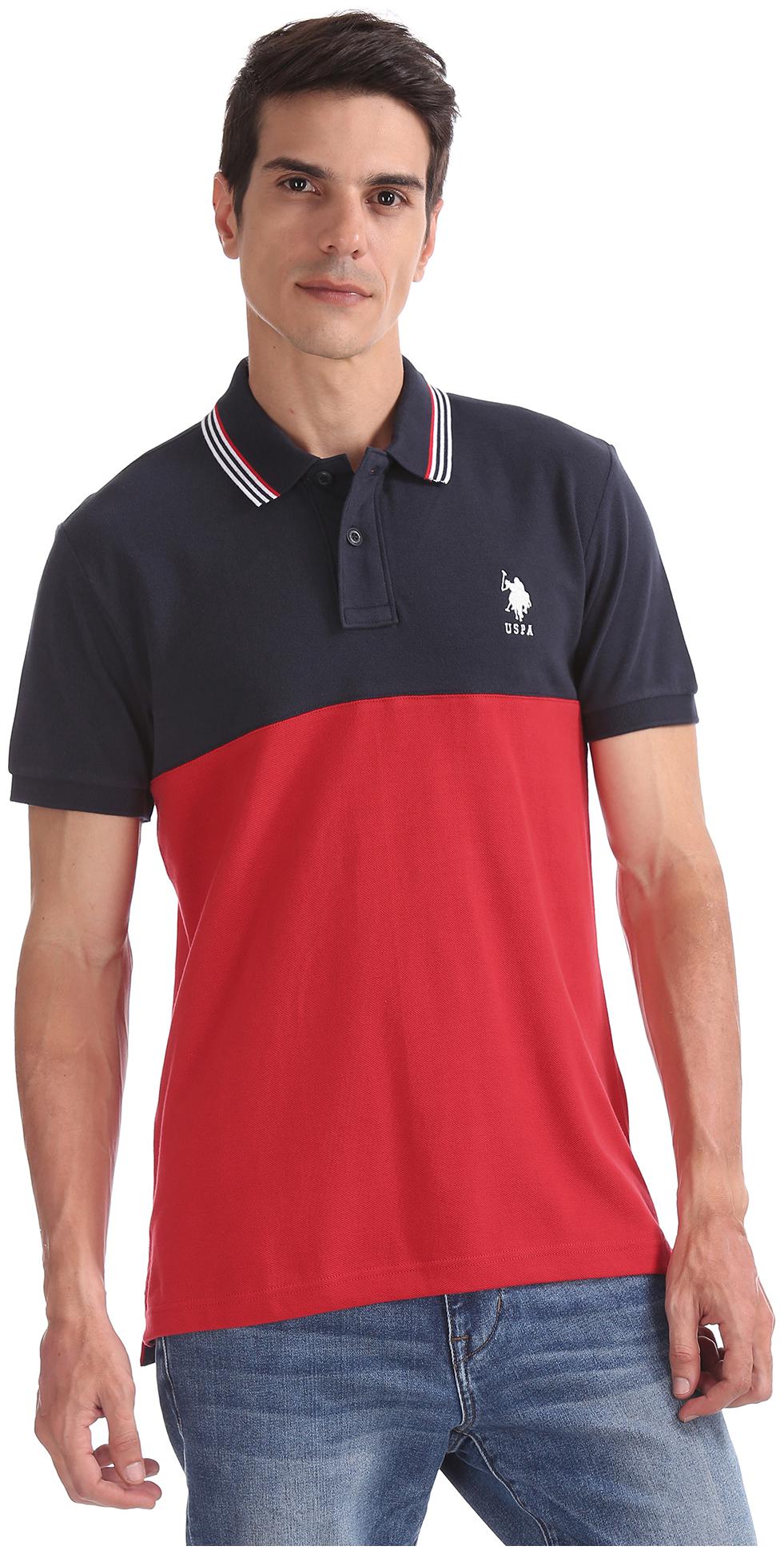 

U S Polo Assn Men Black Red Regular fit Cotton Polo collar T-Shirt - Pack Of 1