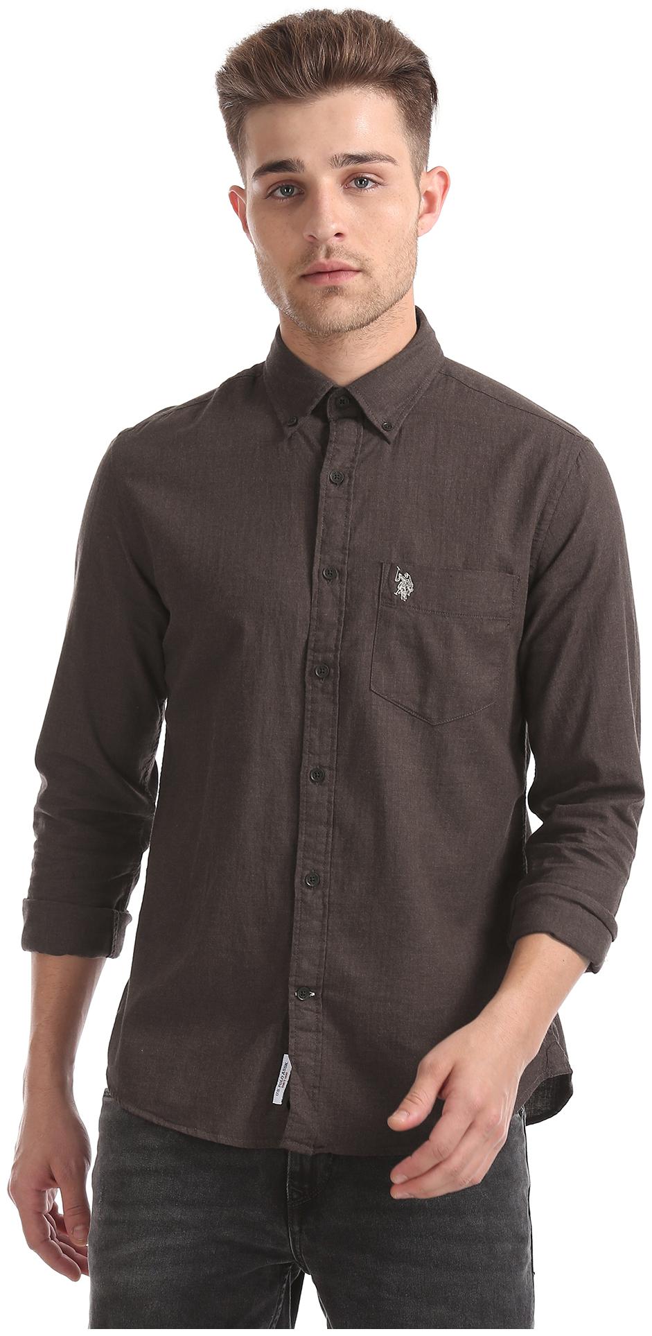 

U S Polo Assn Men Brown Solid Regular Fit Casual Shirt