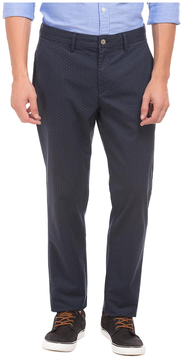 

U S Polo Assn Blue Cotton Slim Tapered Fit Printed Trousers