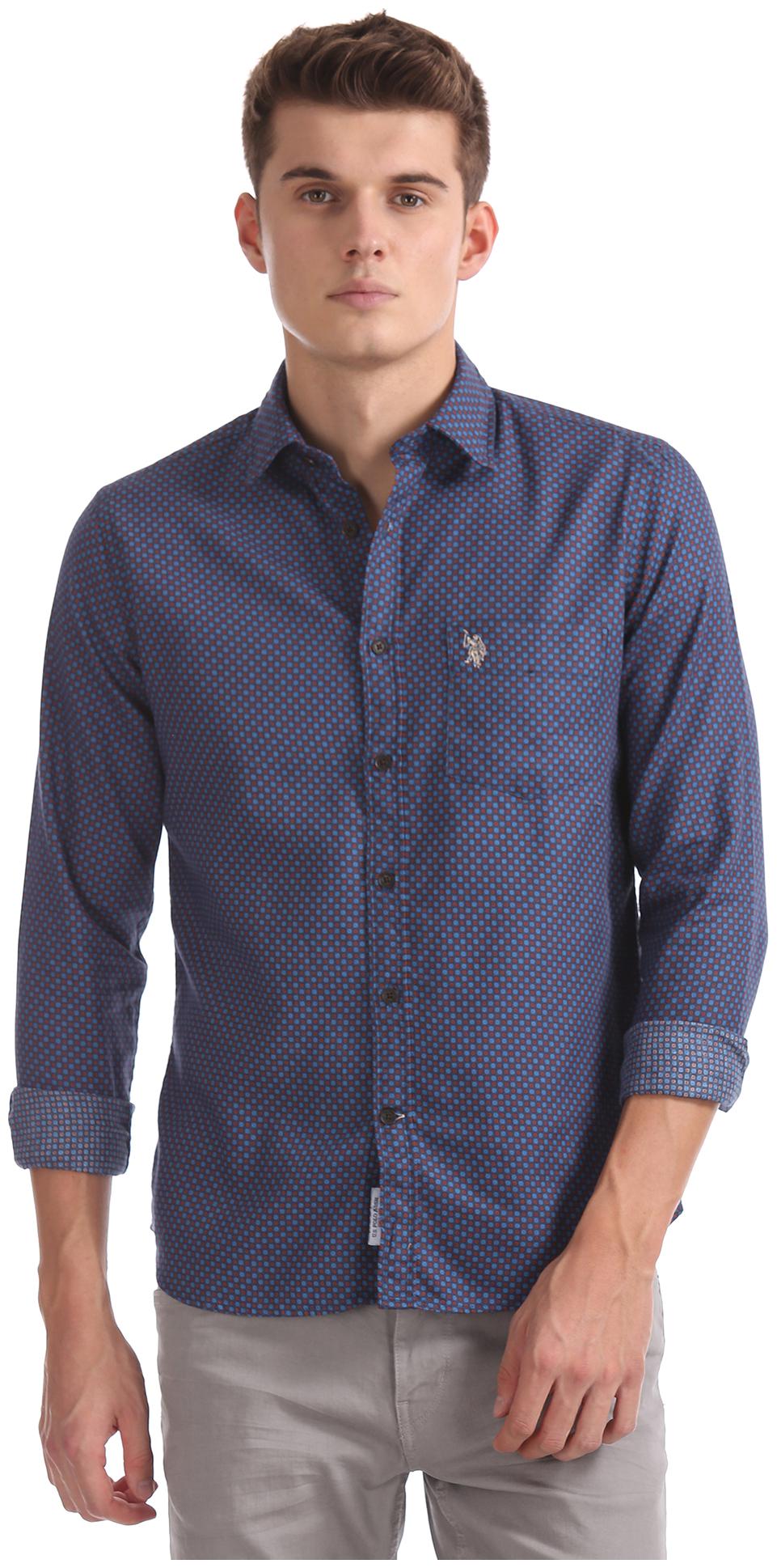 

U S Polo Assn Men Blue Printed Regular Fit Casual Shirt