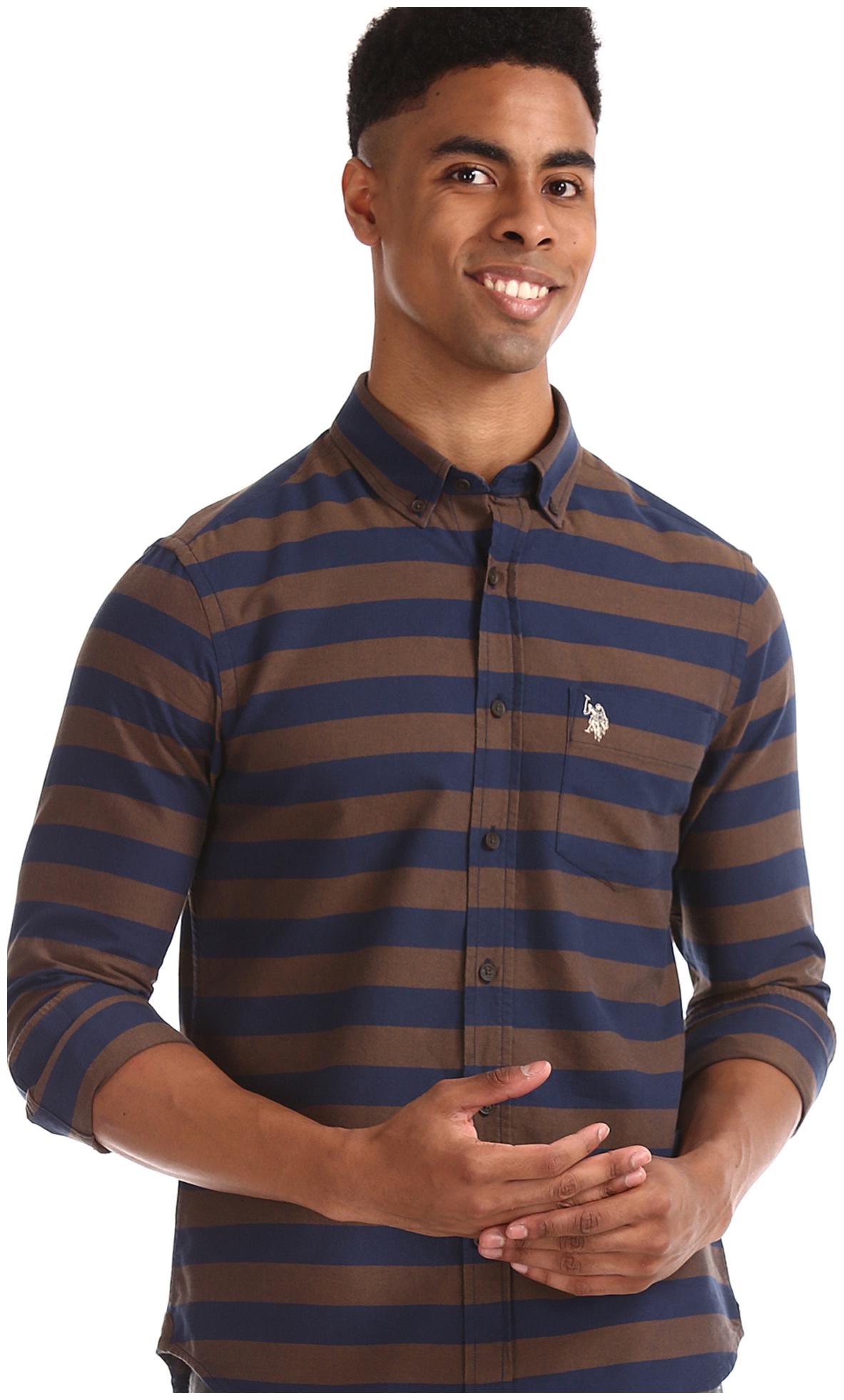 

U S Polo Assn Men Brown Vertical Stripes Regular Fit Casual Shirt