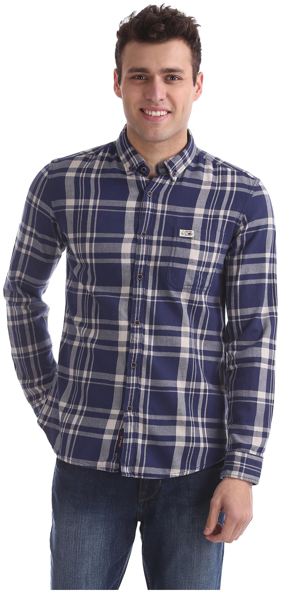 

U S Polo Assn Men Blue Checked Slim Fit Casual Shirt