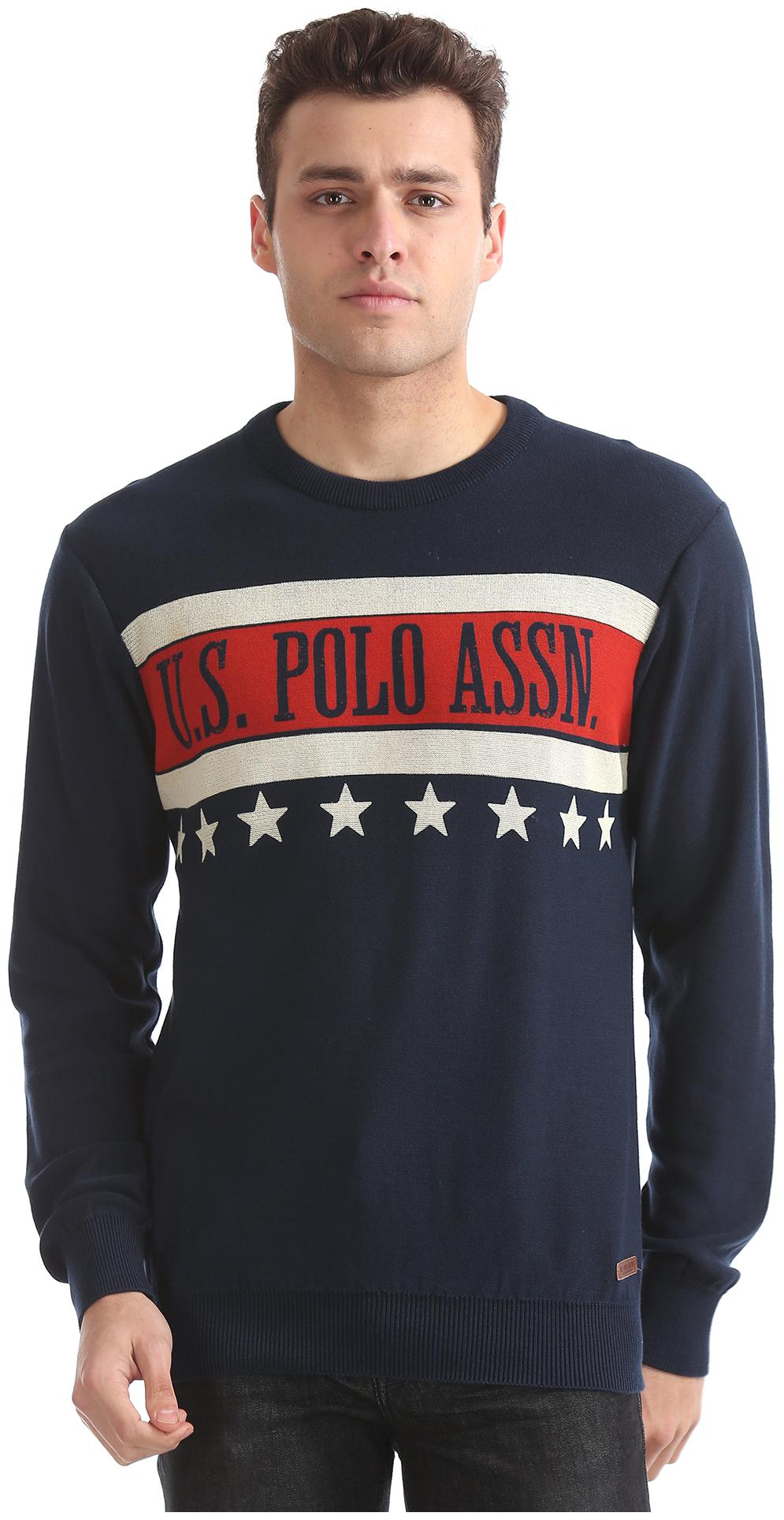 

U S Polo Assn Men Blue Round neck Front-open sweater