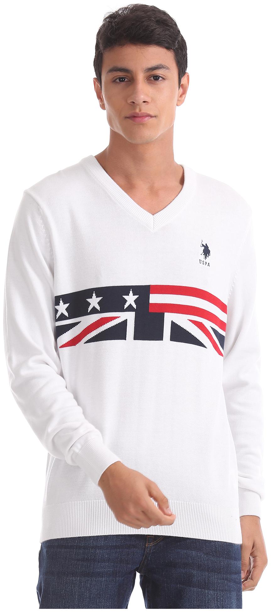 

U S Polo Assn Men White V neck Pullover