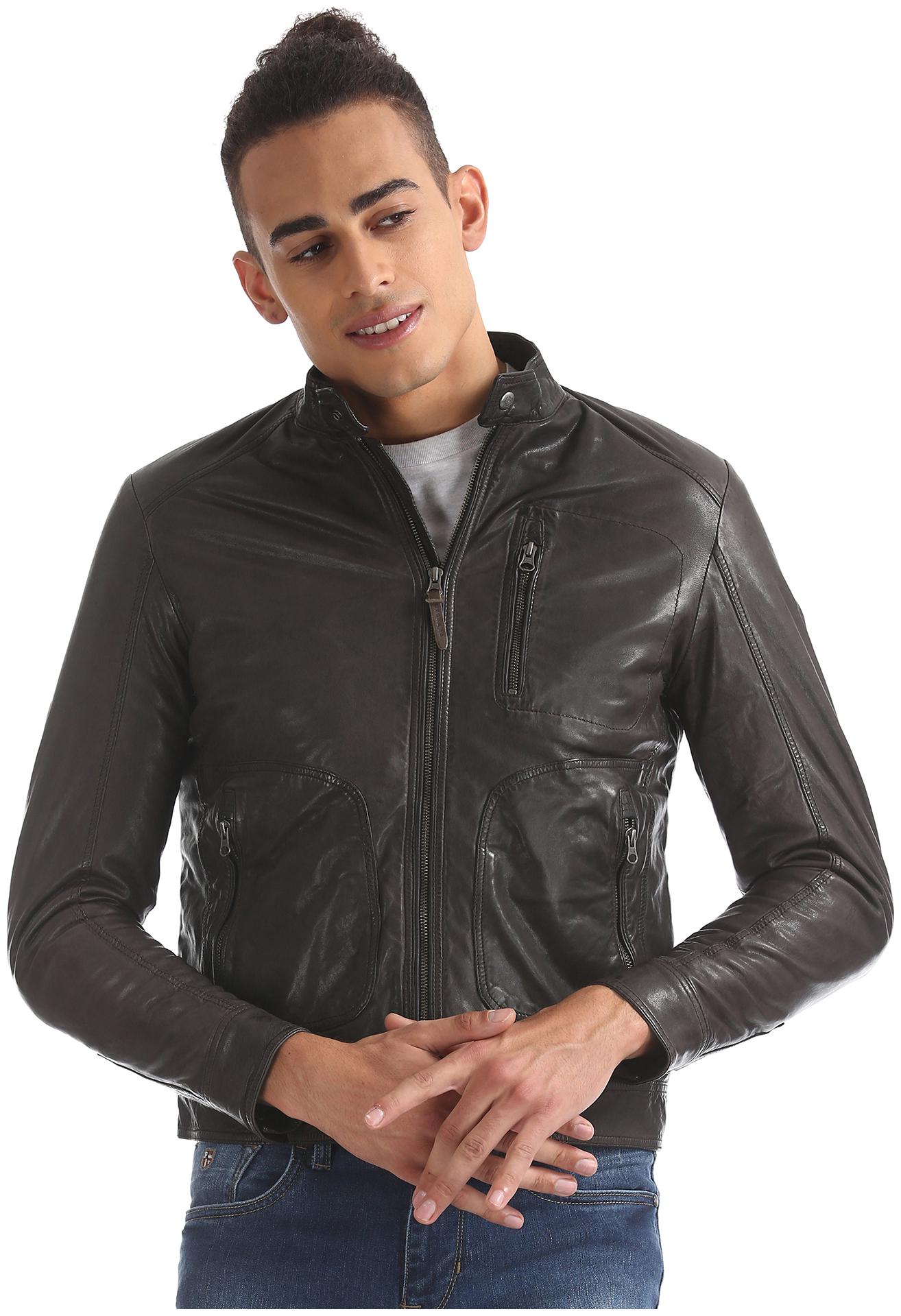 

U S Polo Assn Men Leather Leather Jacket Brown