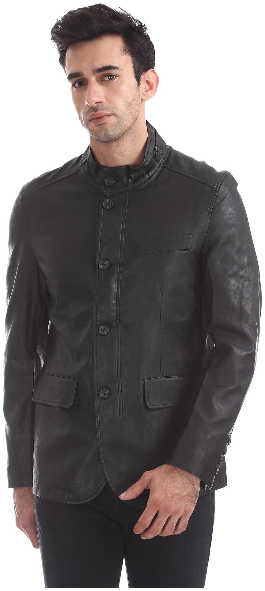 

U S Polo Assn Men Black Solid Biker jacket