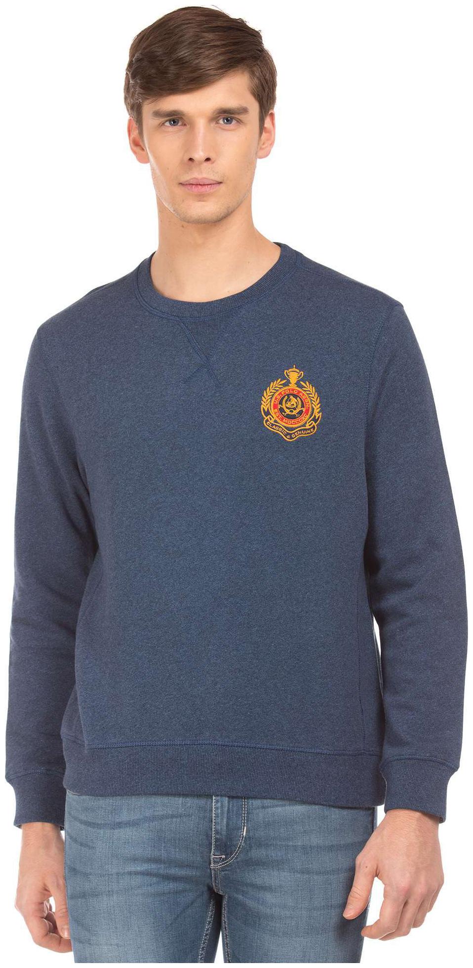 

U S Polo Assn Blue Cotton Crew Neck Heathered Sweatshirt