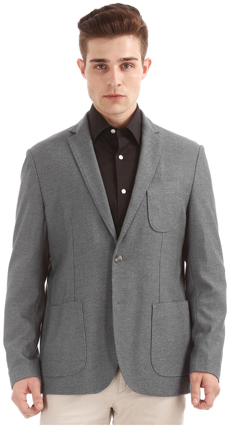 

U S Polo Assn Grey Polyester Slim Fit Patterned Blazer